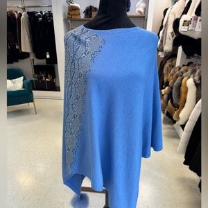 Elegant Blue Women's Sweater with Lace Detail